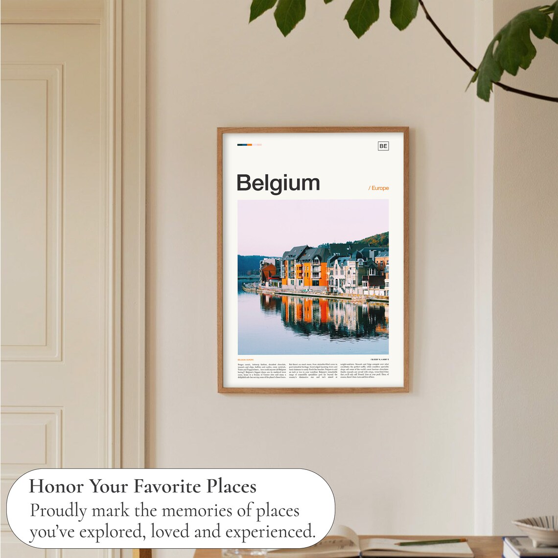 Belgium Europe Riverside Town Houses Reflected Water Photo Poster - Image 5