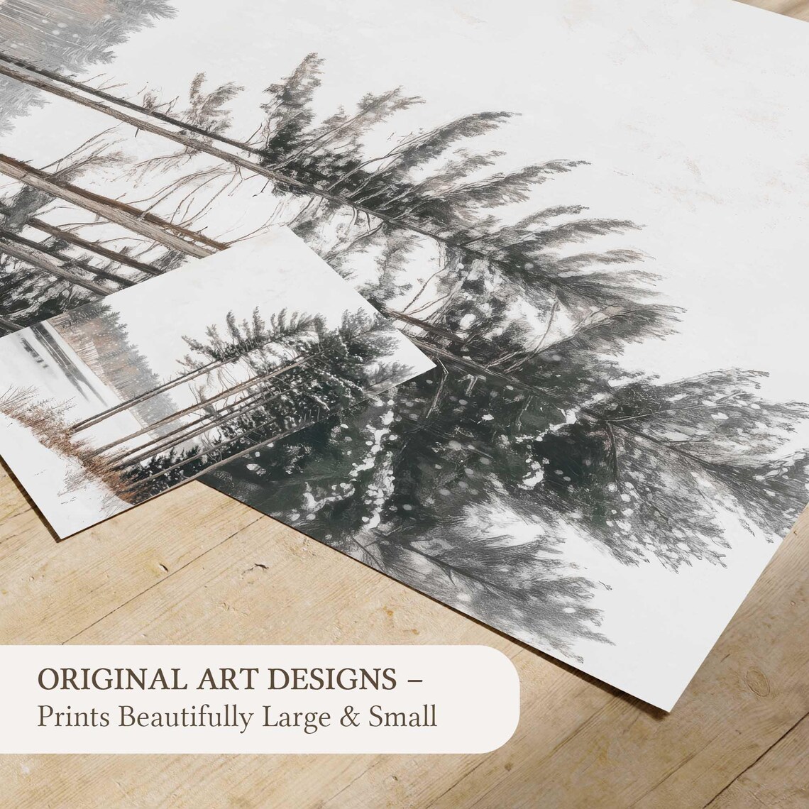 Silent Tall Pines over Frozen Lake Misty Winter Landscape Poster - Image 5