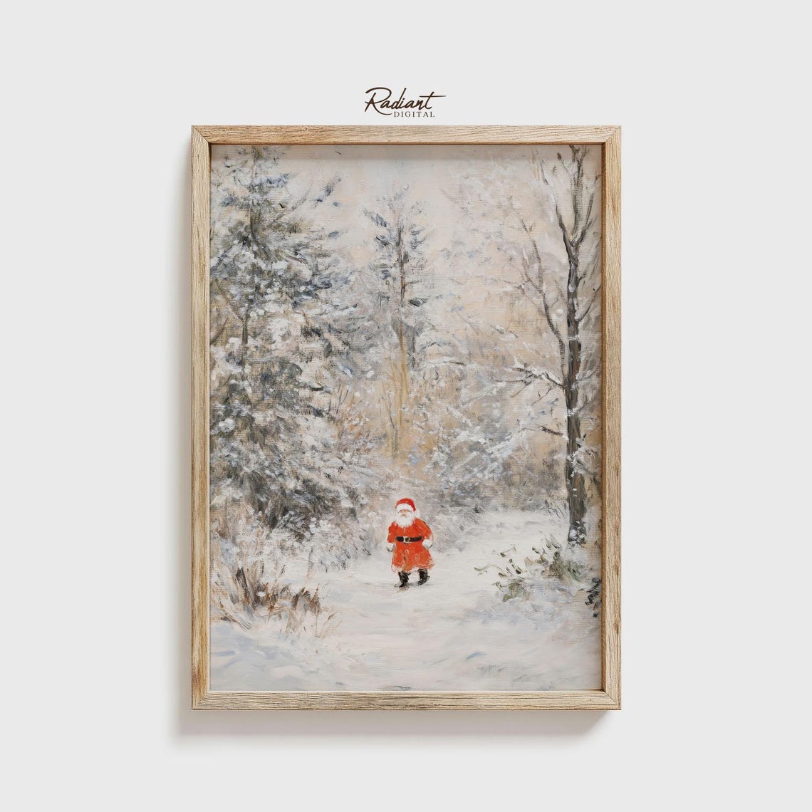 Little Santa Walking Snowy Forest Path Watercolor Christmas Poster