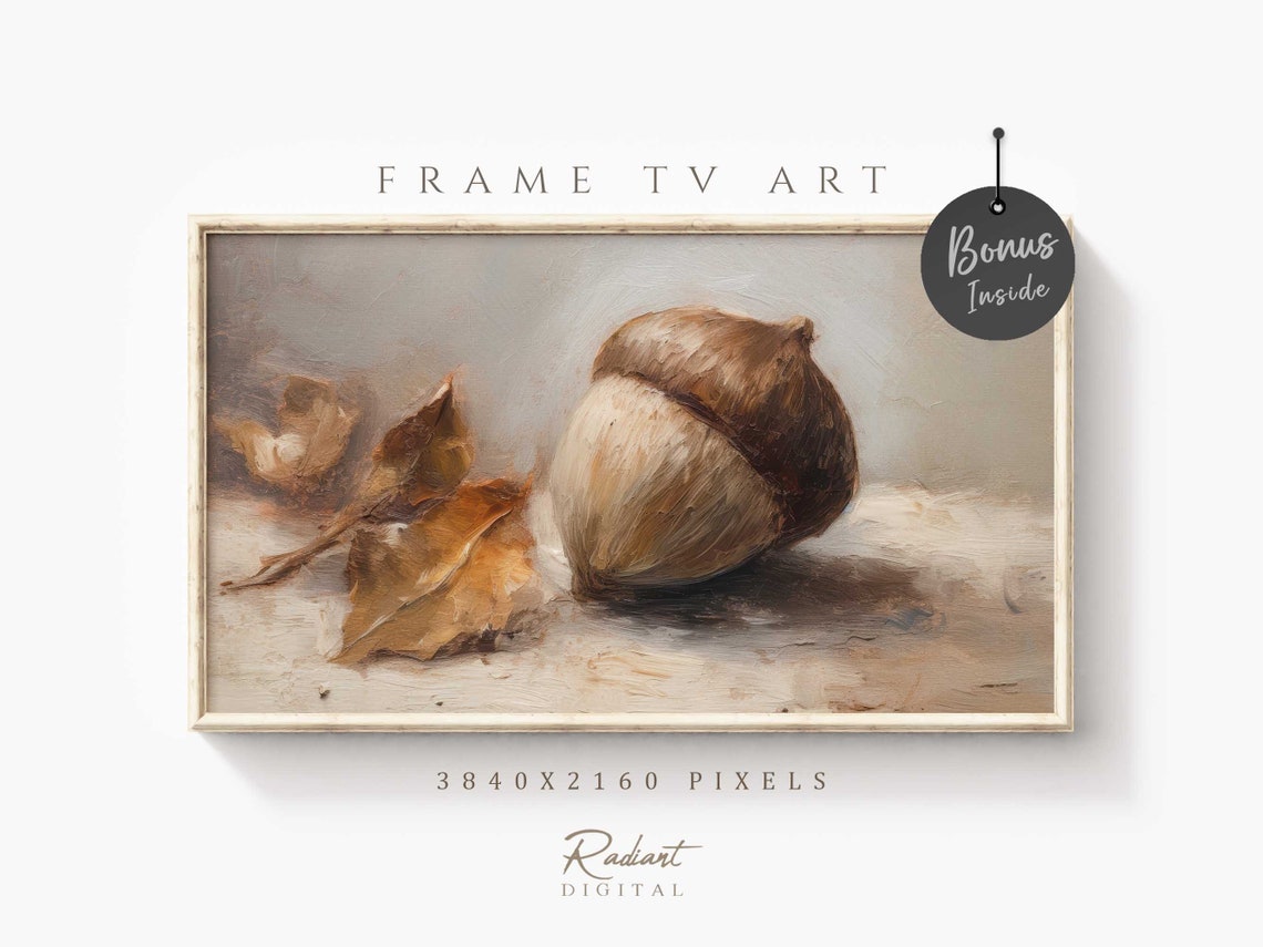 Rustic Acorn With Autumn Leaves Oil Painting Still Life Poster