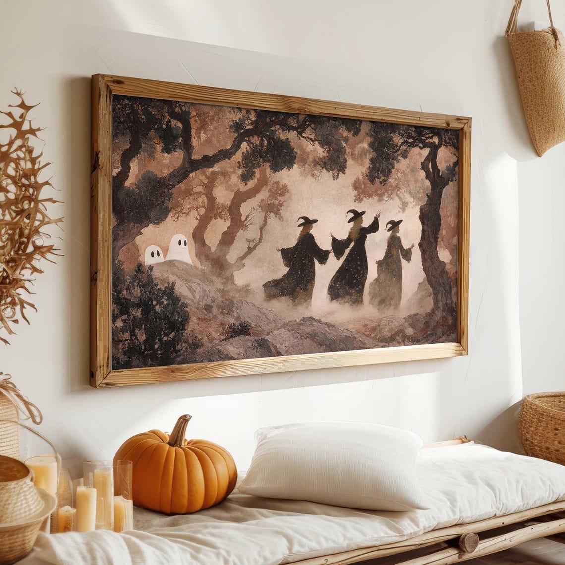 Three Witches Dancing in Foggy Misty Woods Ghosts Spooky Poster - Image 3