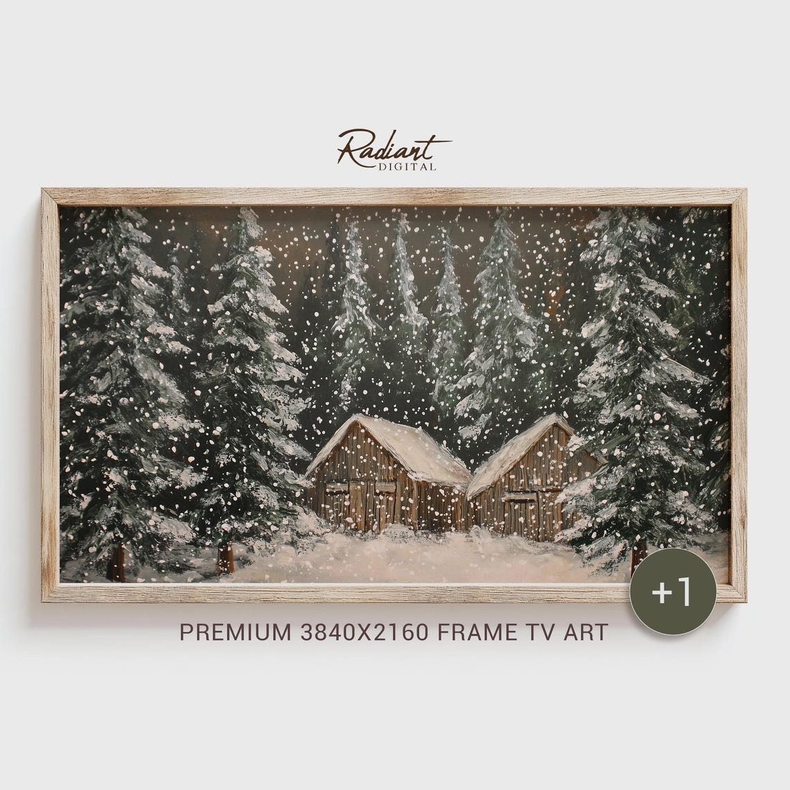Log Cabins Snowy Pines Falling Snow Winter Watercolor Poster
