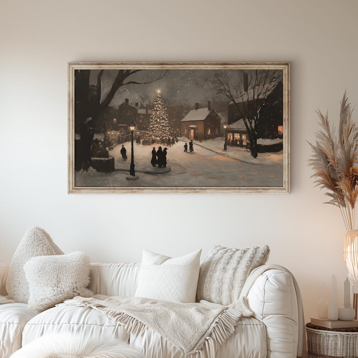 Snowy Christmas Village Night Scene with Glowing Tree Poster - Image 5
