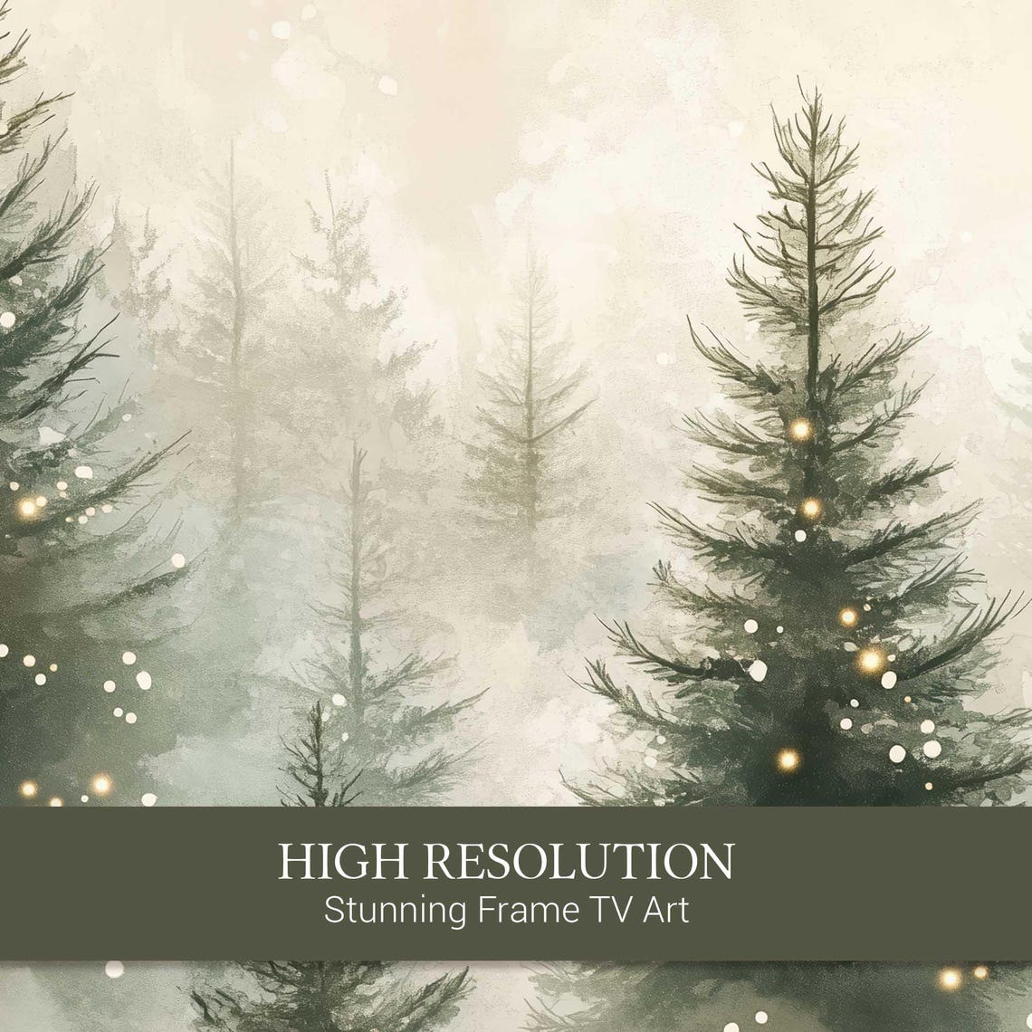 Misty Watercolor Pine Forest with Soft Glowing Lights Poster