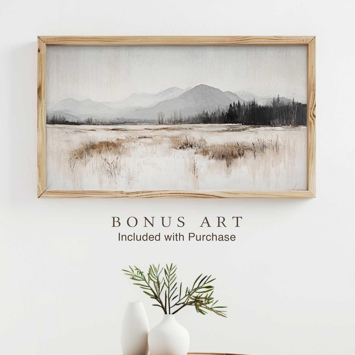 Minimalist Snowy Mountain Valley Field Neutral Winter Poster