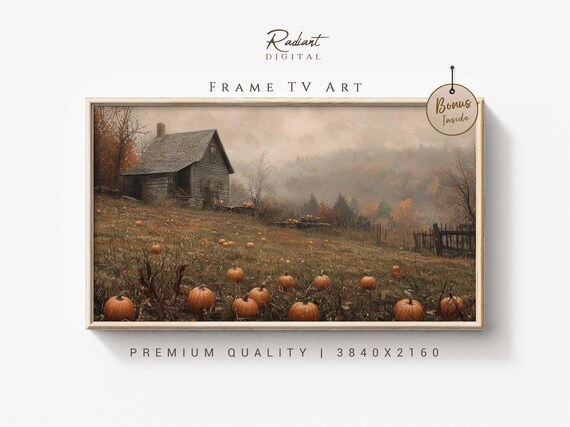 Pumpkin Field Rustic Barn Misty Autumn Morning Farm Art Poster