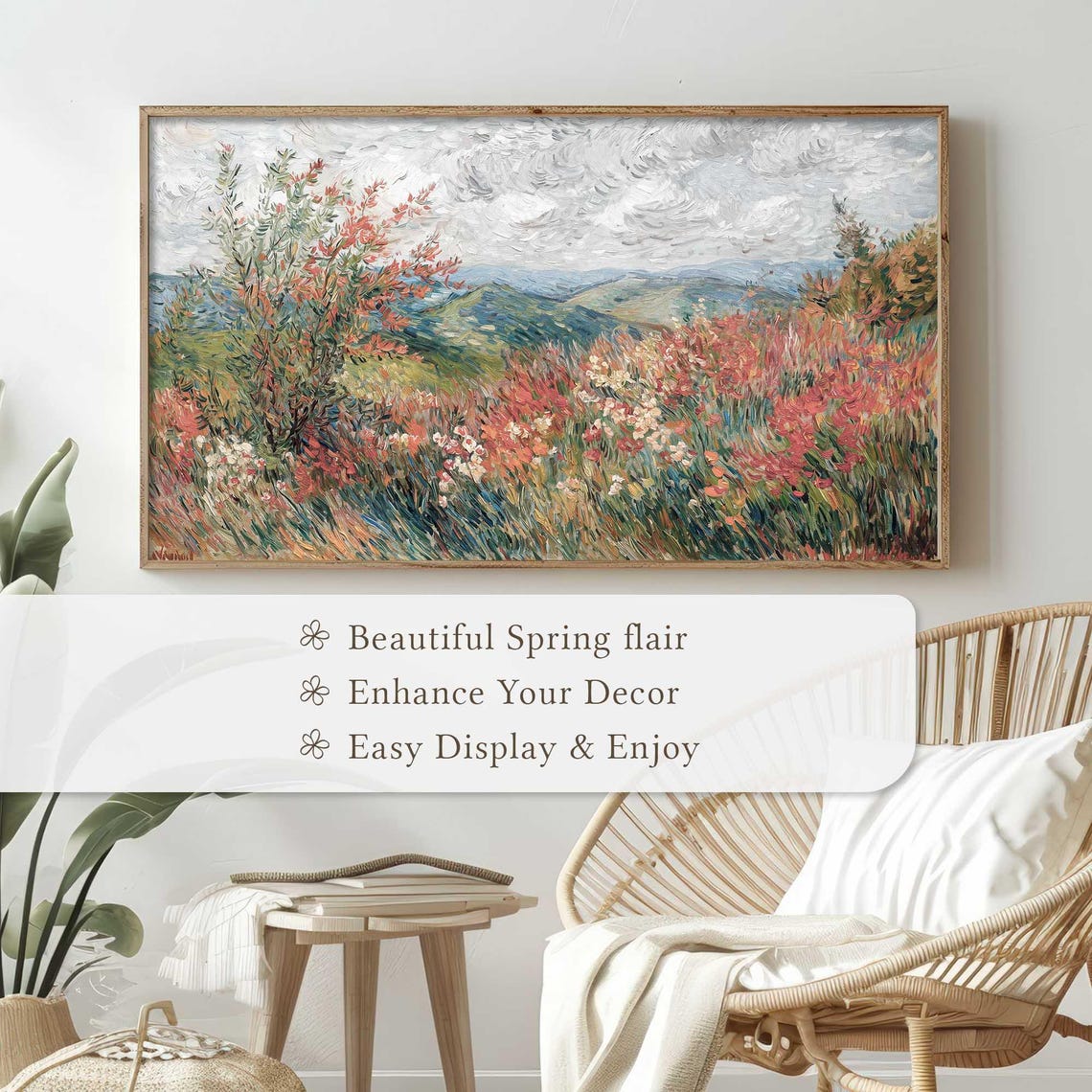 Wildflower Meadow Rolling Hills Impressionist Watercolor Poster - Image 4