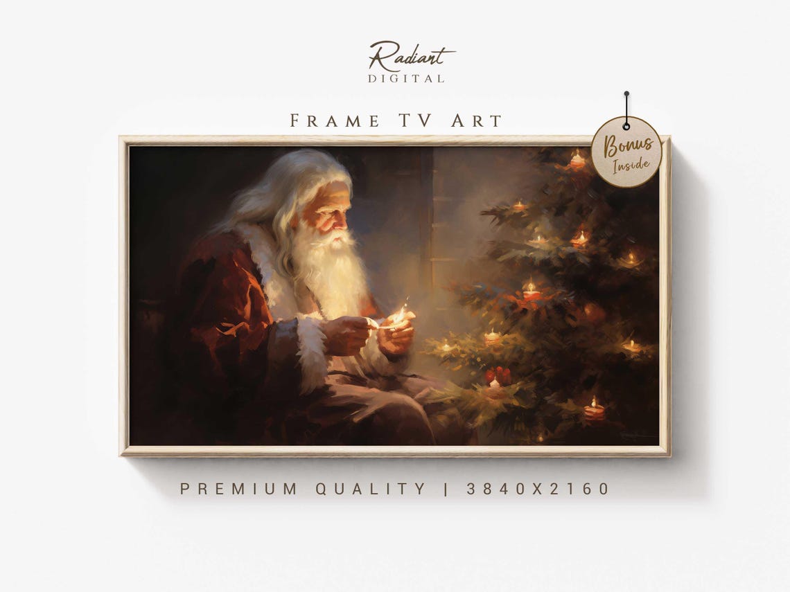 Santa Claus Lighting Christmas Tree Candlelight Holiday Art Poster