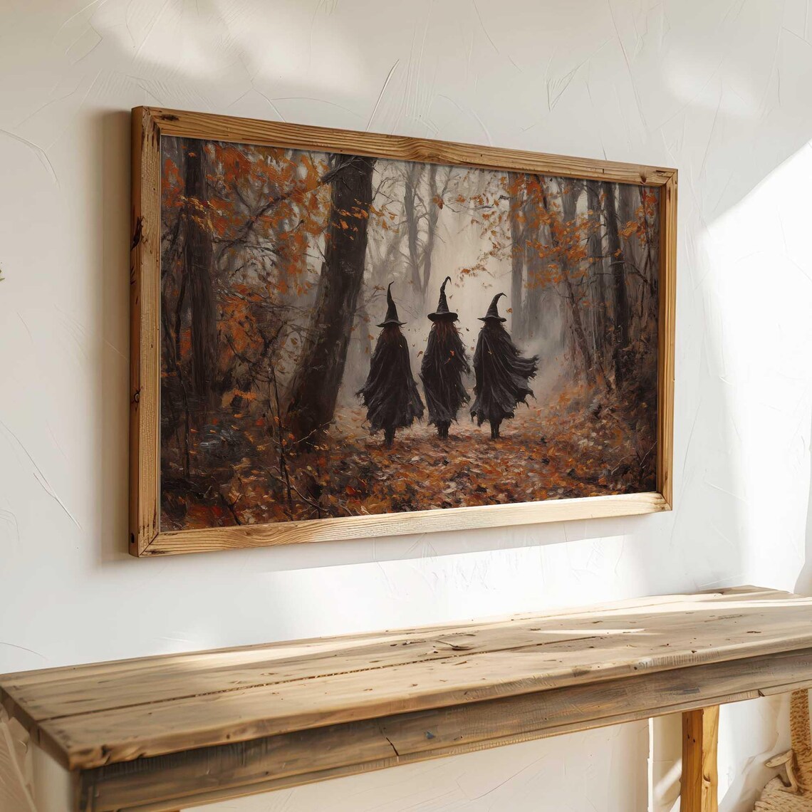 Three Witches Walking Through Misty Foggy Autumn Forest Dark Poster - Image 3