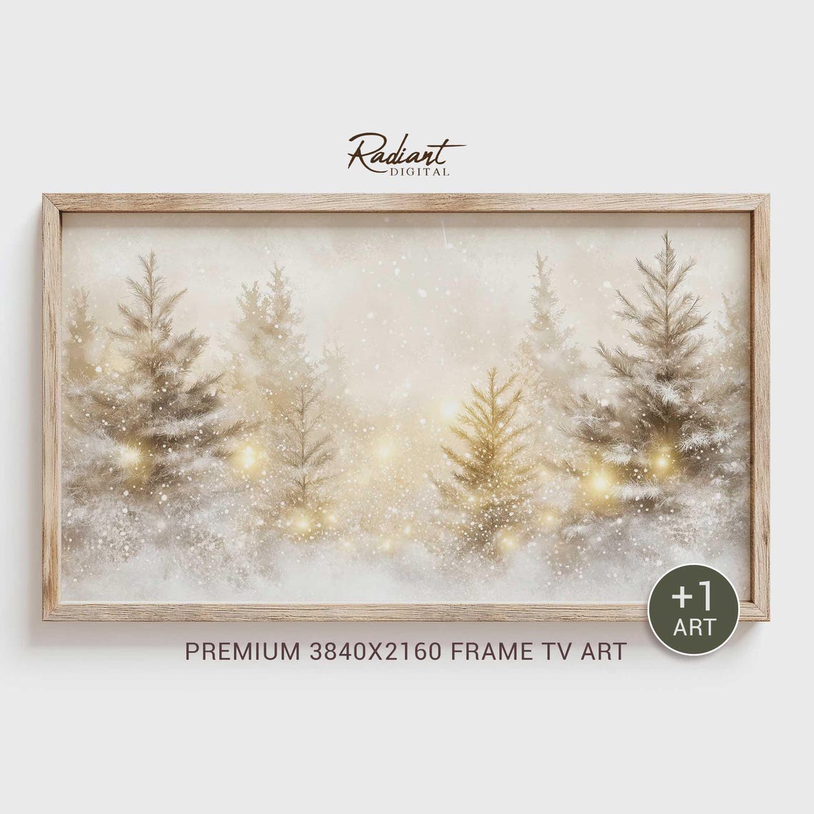 Golden Glowing Snowy Pines Christmas Lights Watercolor Poster