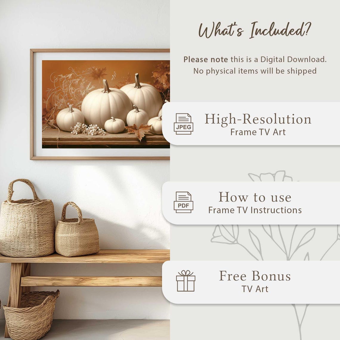 White Pumpkin Harvest Arrangement Warm Amber Fall Art Poster - Image 5