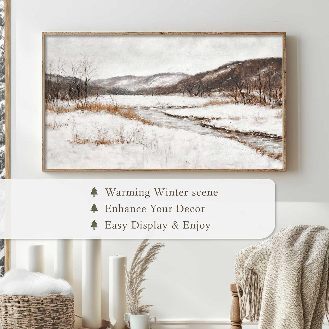 Snowy Valley Stream Quiet Winter Landscape Nature Watercolor Poster - Image 4