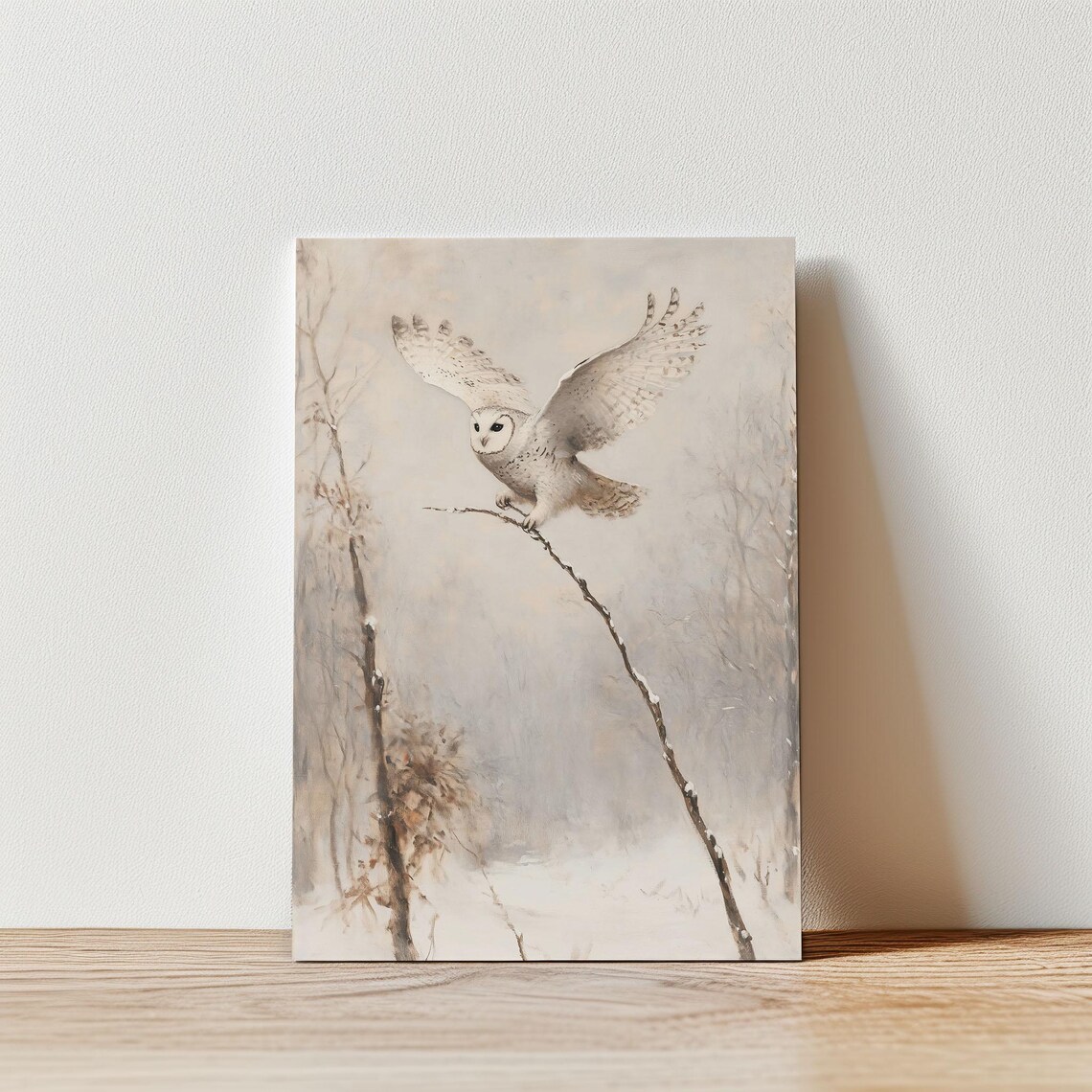 Barn Owl Landing on Snowy Branch Winter Wildlife Watercolor Poster - Image 5