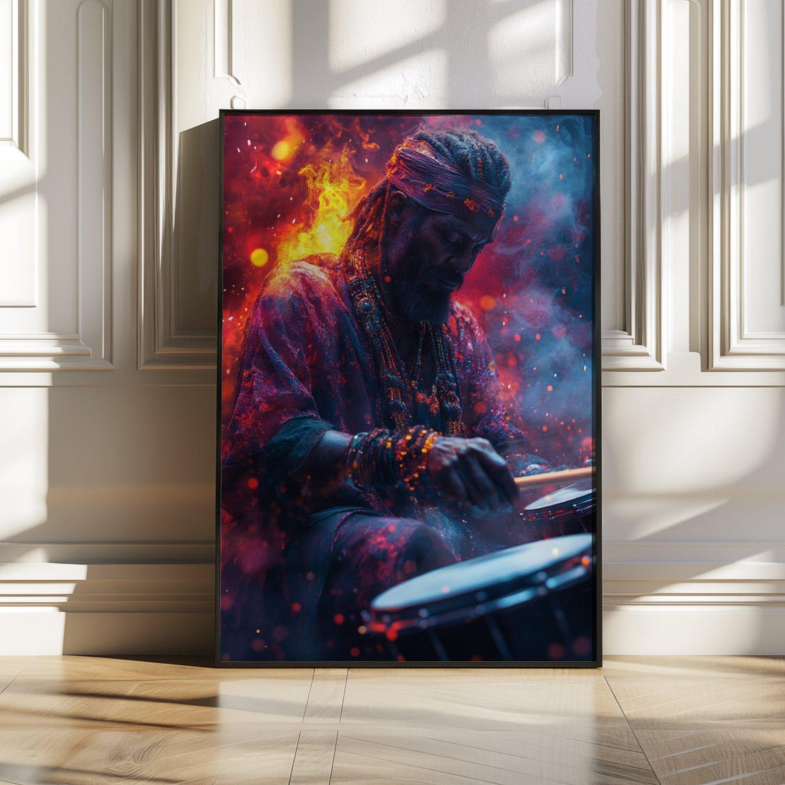 Vibrant Drummer Wall Art Print Or Stretched Music Themed Art Colorful Tribal Drumming Poster Bold And Dynamic Artwork