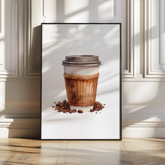 Watercolour Coffee Art Print Coffee Lovers Wall Art Coffee Cup Illustration Kitchen Dcor Caf Wall Art Coffee Beans Art Unframed