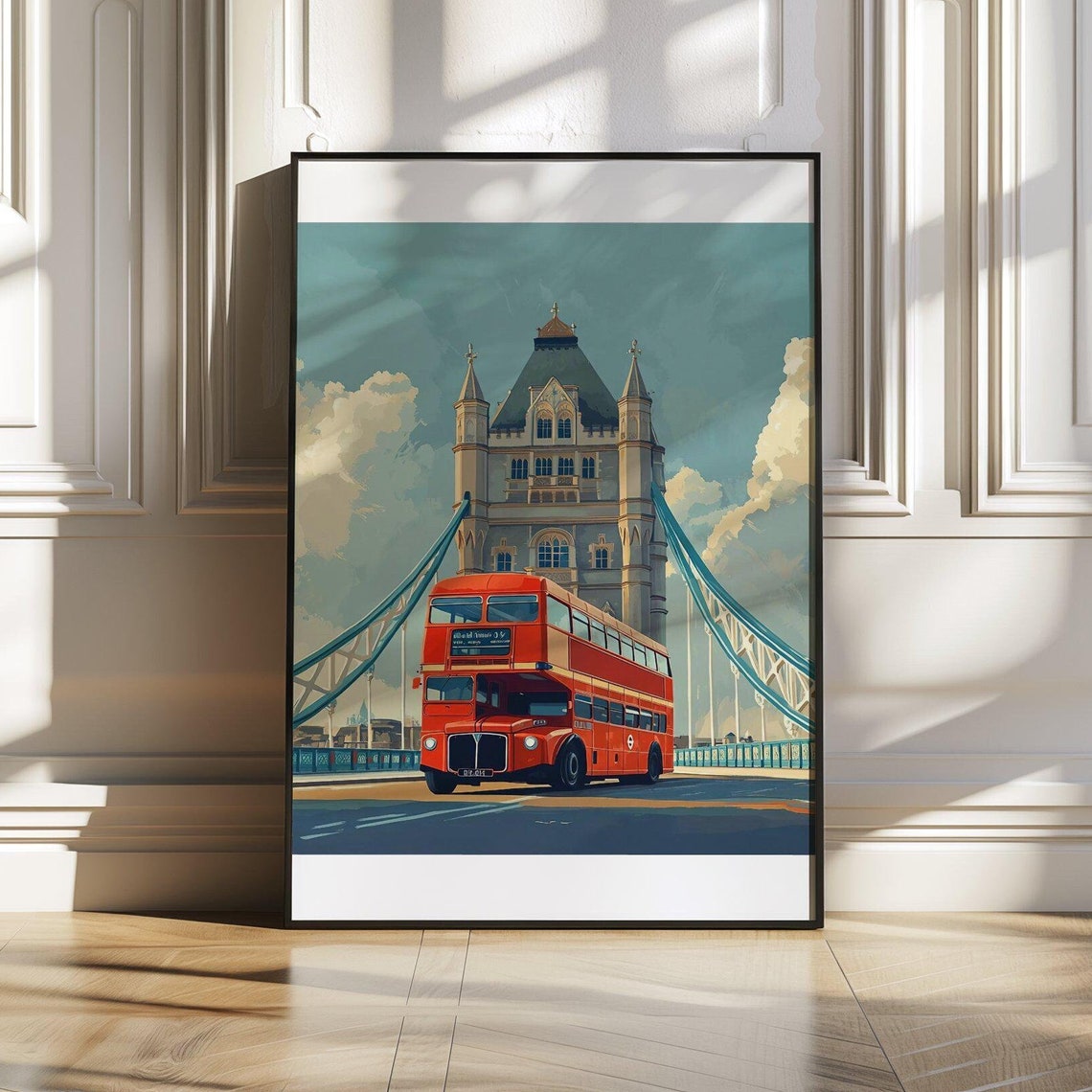 London Tower Bridge Poster Red Double Decker Bus Classic Landmark