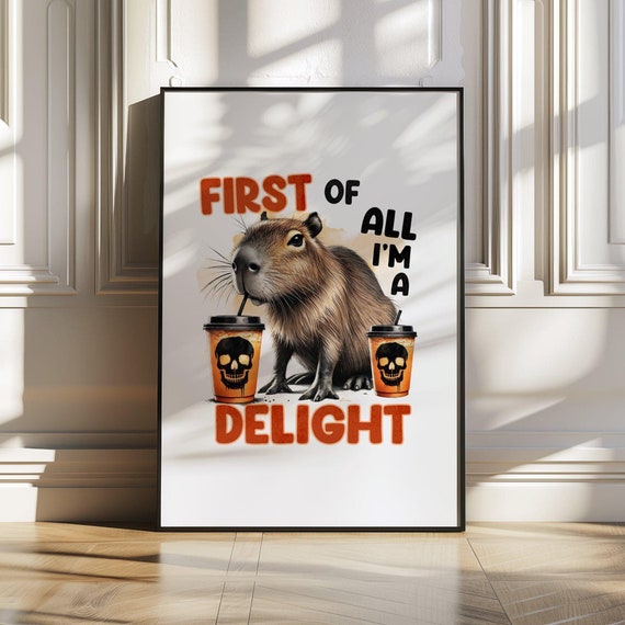 Cute Animal Wall Art Capybara Art With Coffee Funny Wall Decor For Home Delightful Capybara Print New Home Gift Coffee Lover Decor