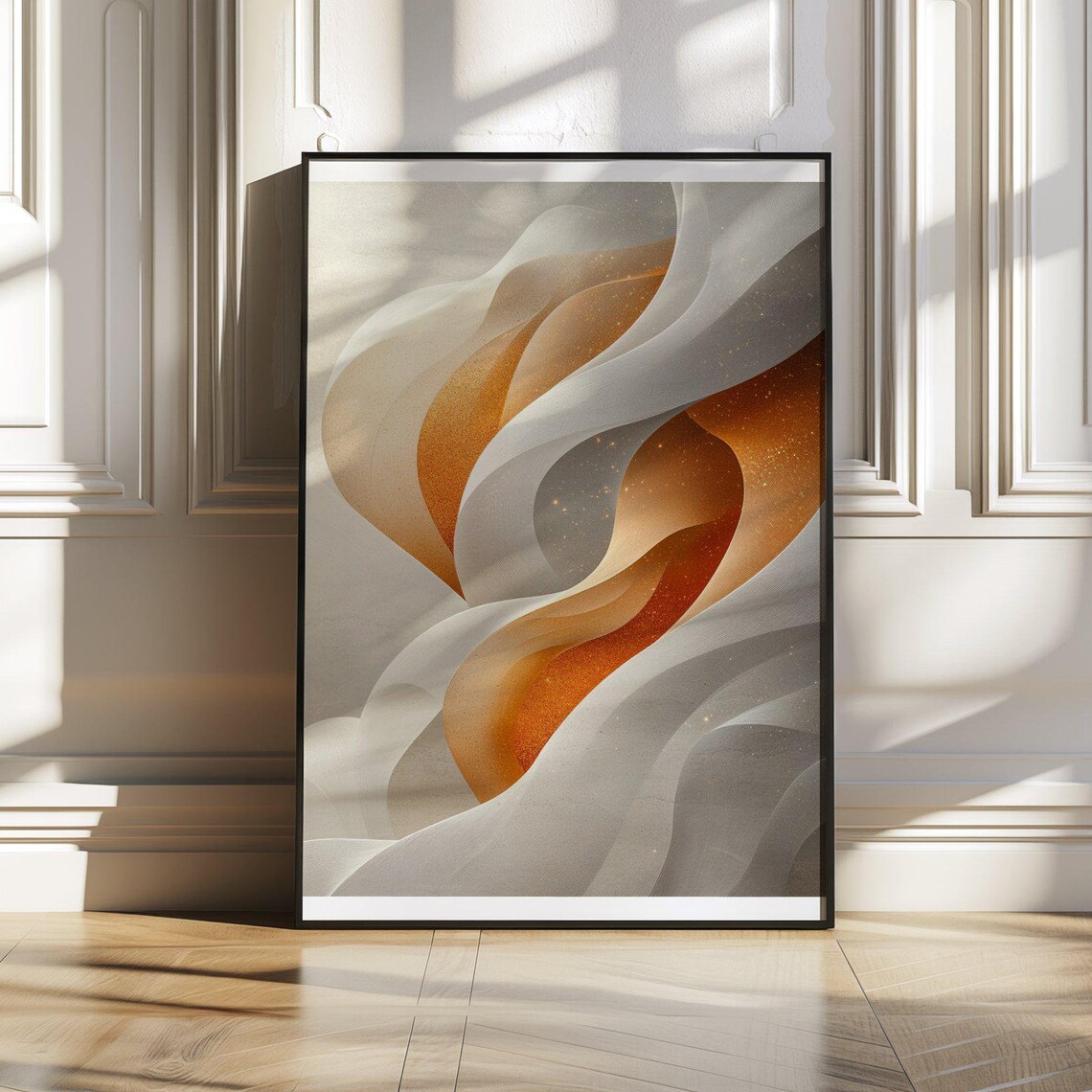 Elegant Silky White and Gold Ribbon Swirls Abstract Art Poster
