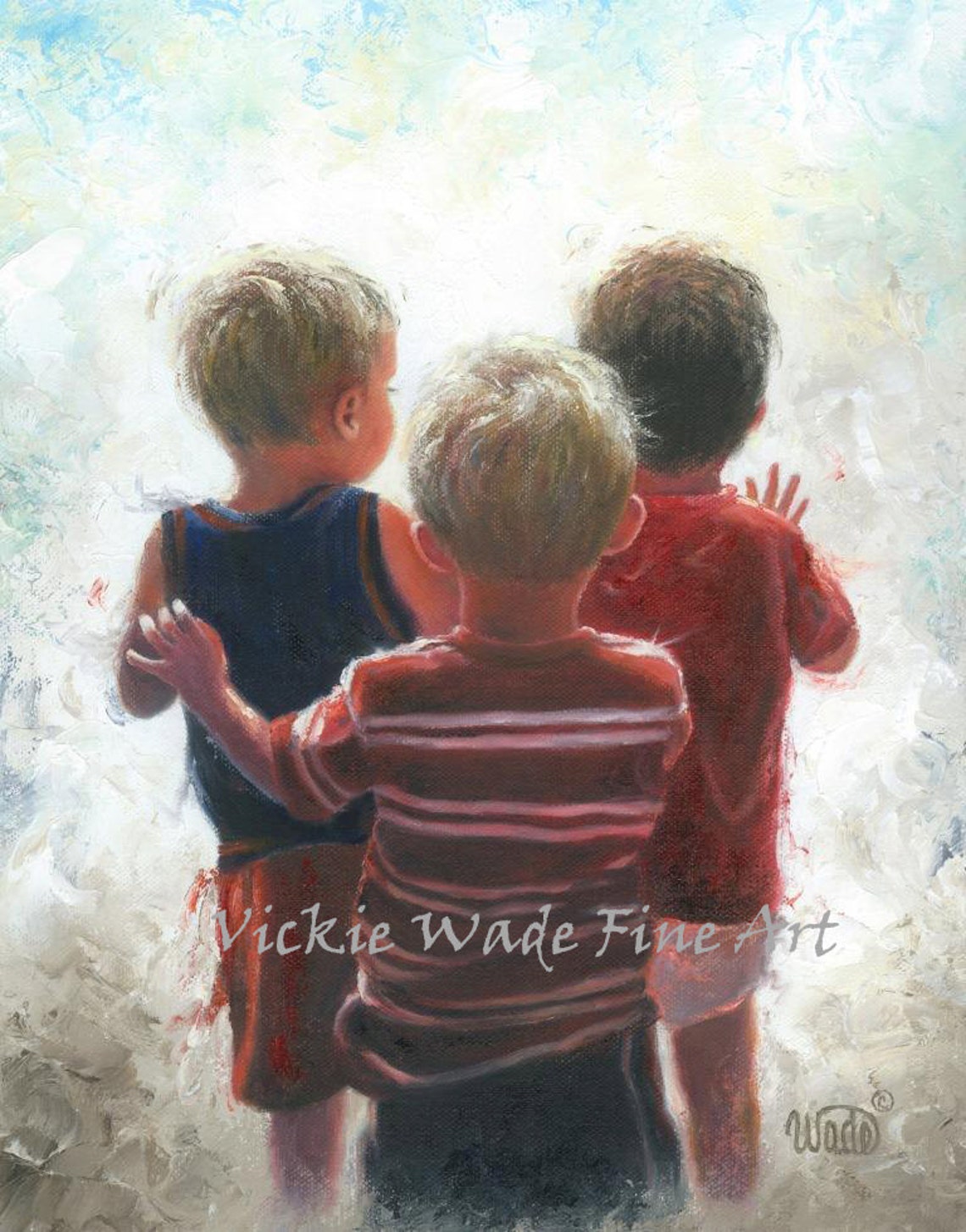 Three Little Boys Waving Goodbye Into The Bright Light Poster