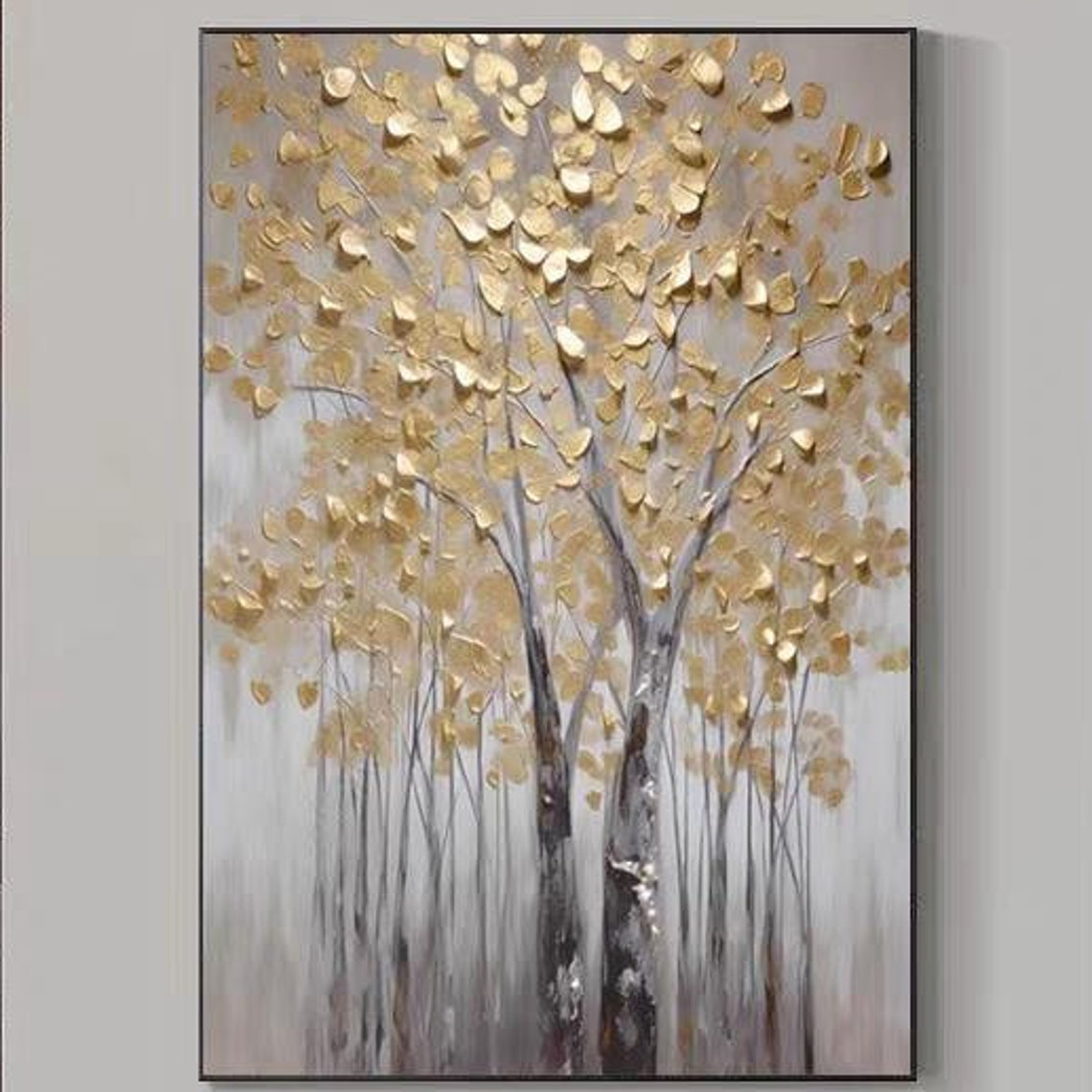 Tall Golden Autumn Tree with Dense Impasto Leaves Canvas Poster