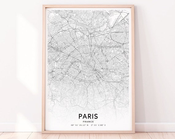 Paris Map Print Urban France Art Poster City Street Road Modern Wall Home Office Decor