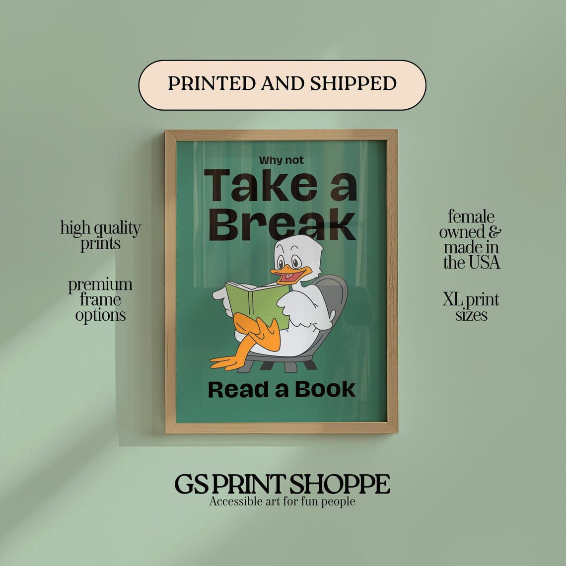 Why Not Take A Break Read A Book Duck Cartoon Quote Wall Art