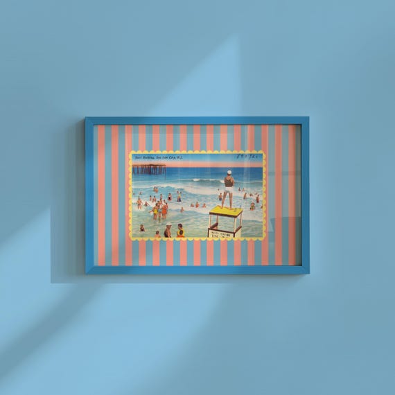 East Coast Art Vintage Beach Sea Isle Trendy Striped New Jersey Retro Print Girls Room Kids Decor