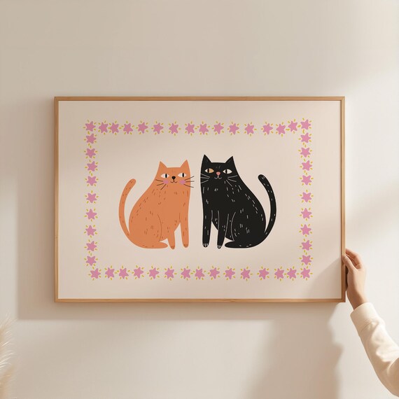 Kitten Art Print Cute Cat Art Girls Room Decor Cat Lover Art Pink And Yellow Art Kitten Art Prints Gs Print Shoppe