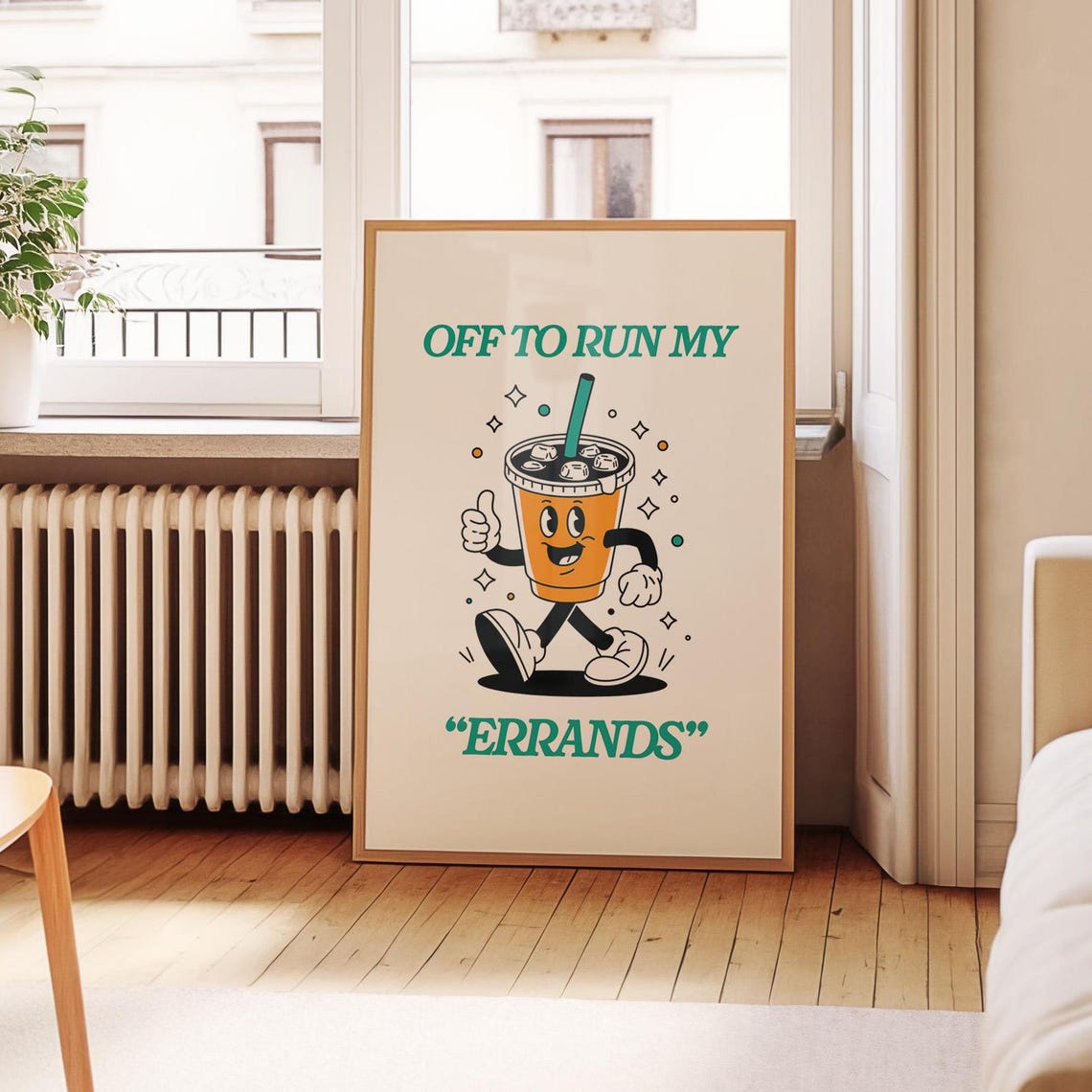 Off To Run My Errands Funny Coffee Cartoon Iced Latte Poster