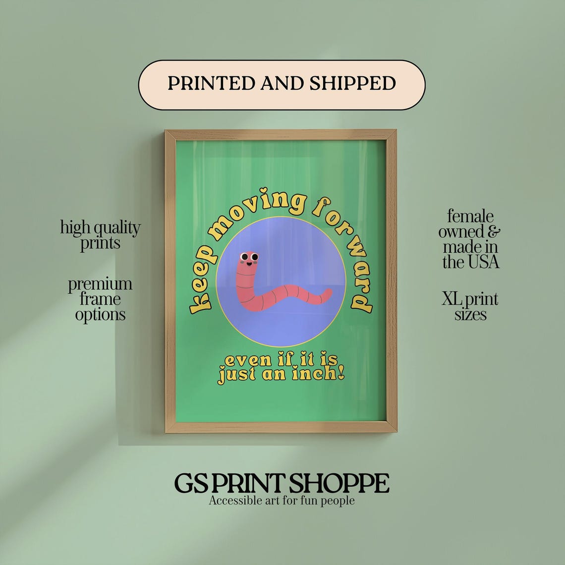 Keep Moving Forward Even An Inch Worm Motivational Quote Wall Art