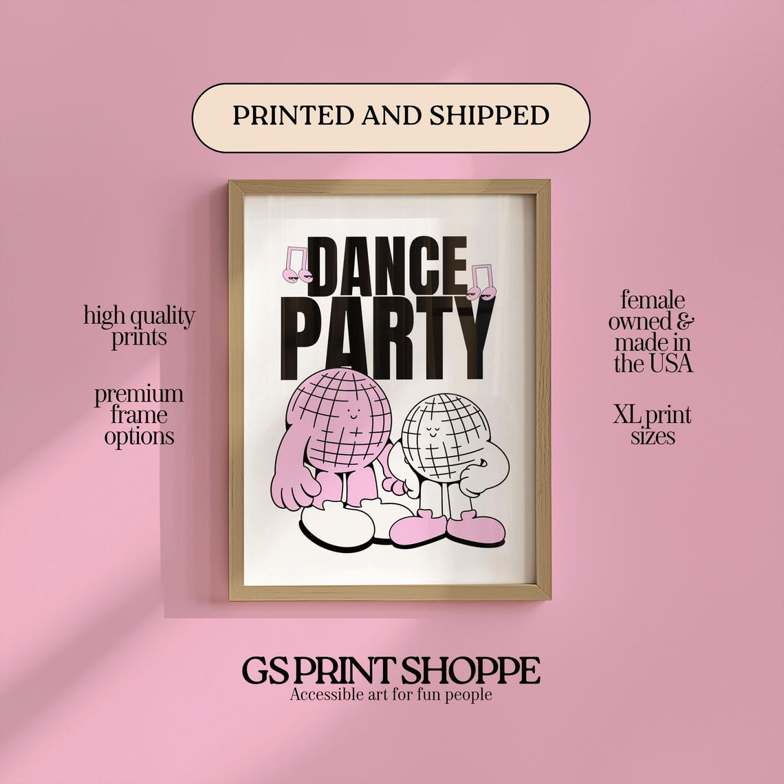 Dance Party Cute Disco Ball Friends Retro Pink Typography Art Poster