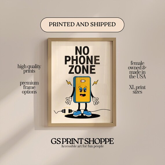 No Phone Zone Retro Cartoon Phone Character Fun Quote Art Print