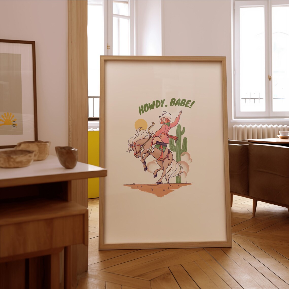 Howdy Babe Retro Cowgirl Horse Desert Western Cactus Art Poster