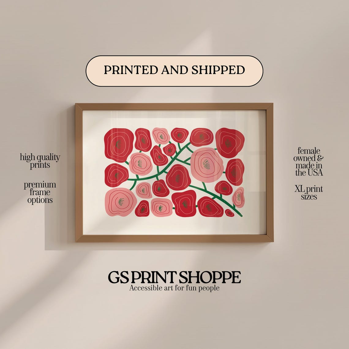 Abstract Red Floral Horizontal Art Print