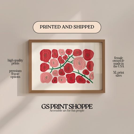 Abstract Red Floral Horizontal Art Print
