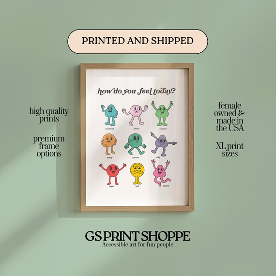 How Do You Feel Today Emotions Poster Cute Cartoon Mood Chart Art