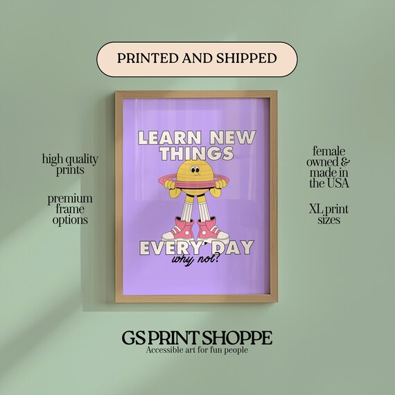 Purple Learn New Things Every Day Retro Planet Mascot Poster
