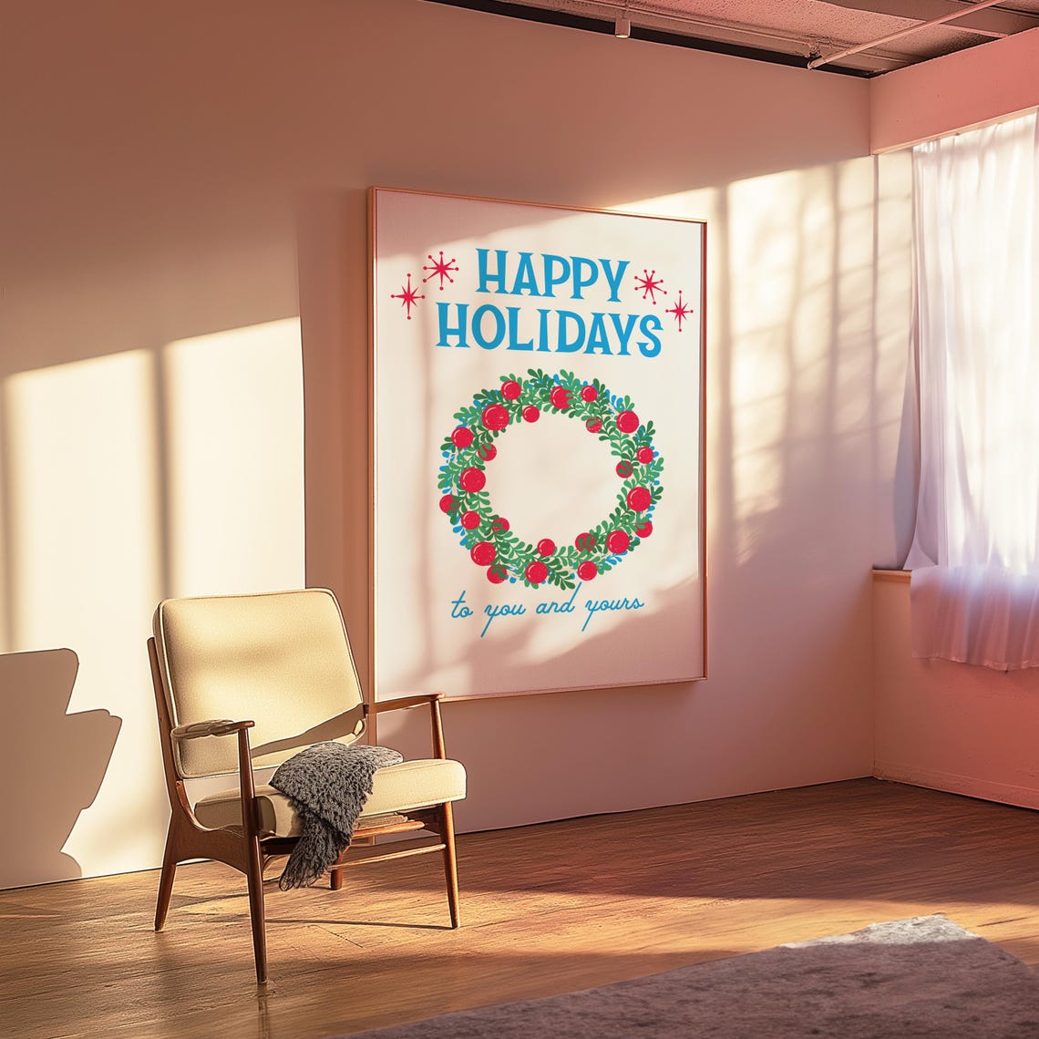Happy Holidays Christmas Poster Wreath To You And Yours Berries - Image 2