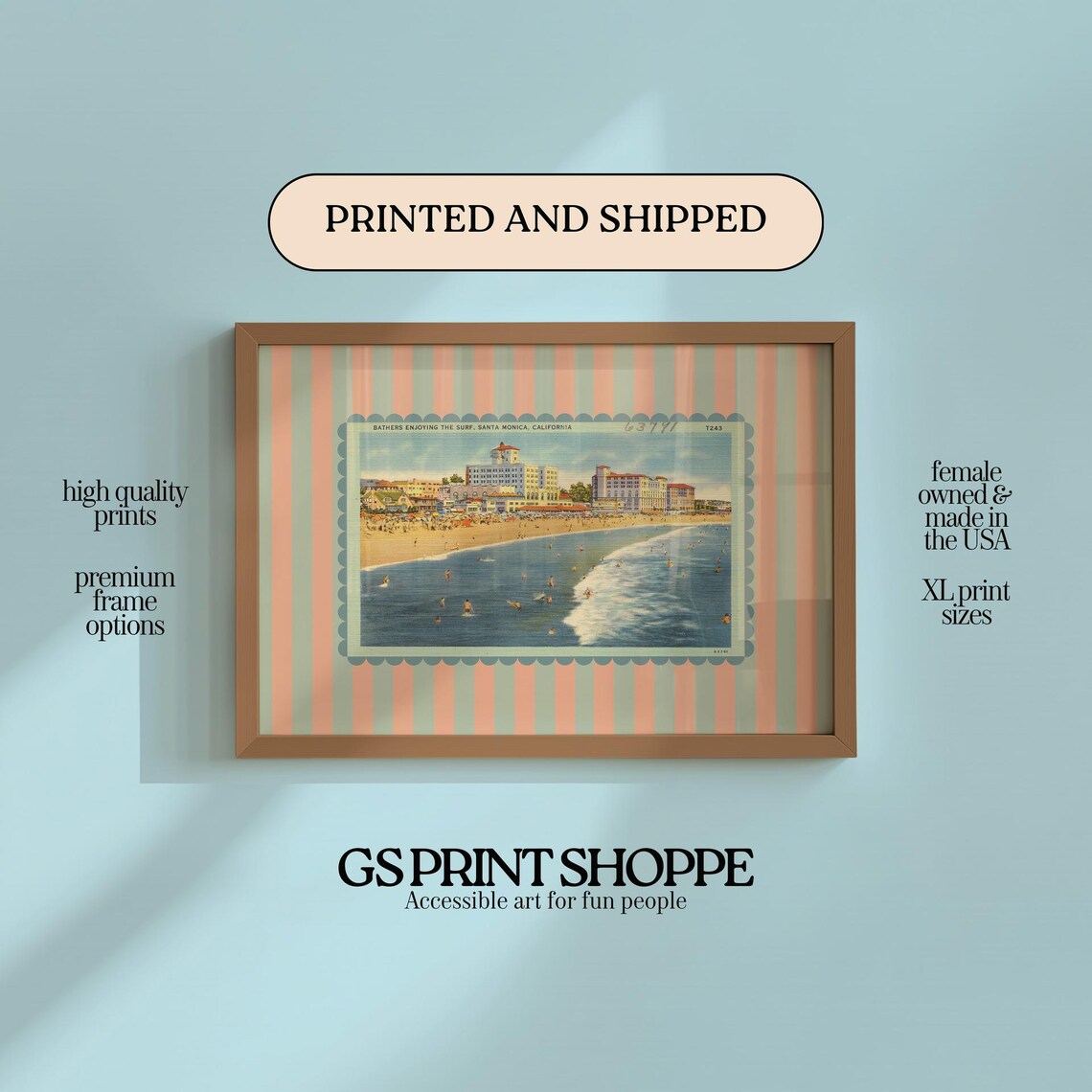 Santa Monica Beach Vintage Horizontal Travel Poster