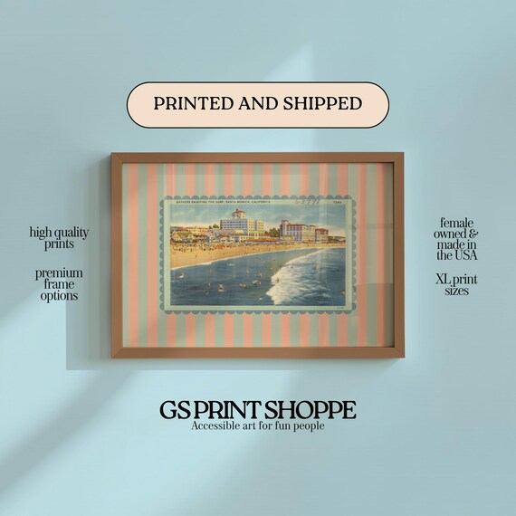 Santa Monica Beach Vintage Horizontal Travel Poster
