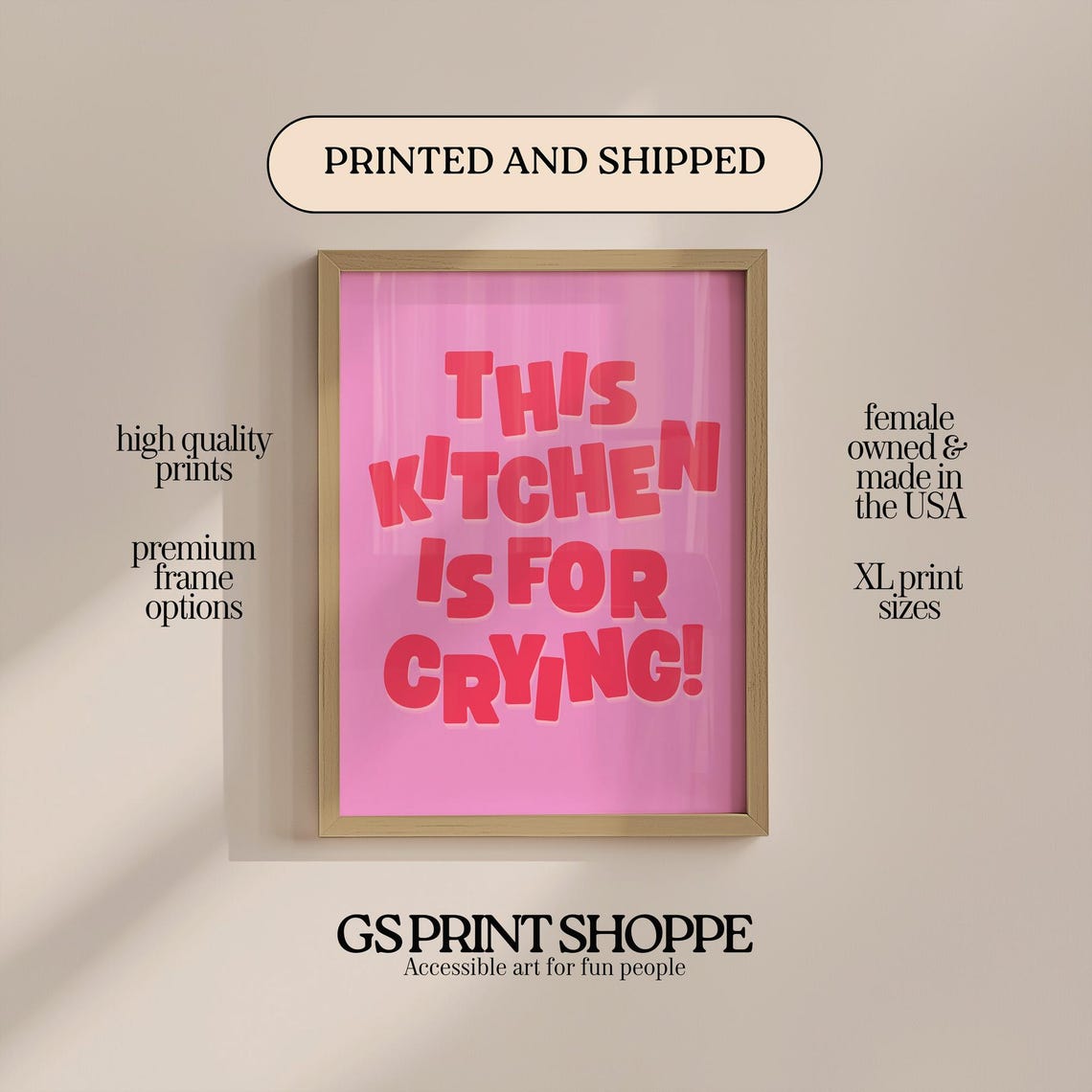 This Kitchen Is For Crying Funny Pink Bold Lettering Quote Poster