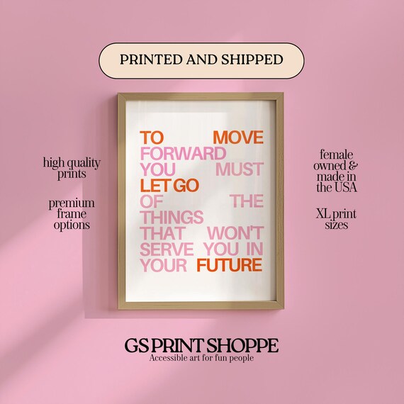 Move Forward Let Go Inspirational Quote Pink Orange Typography Poster