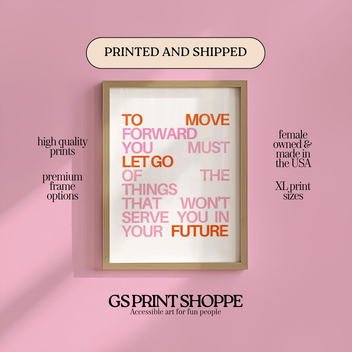Move Forward Let Go Inspirational Quote Pink Orange Typography Poster
