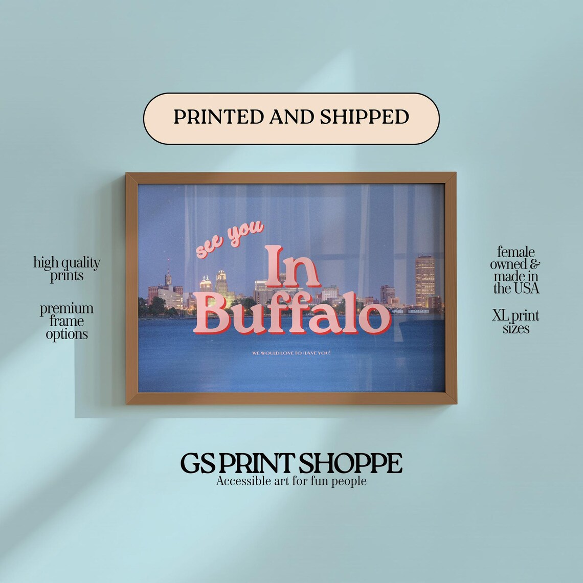 Retro See You In Buffalo New York City Skyline Travel Poster
