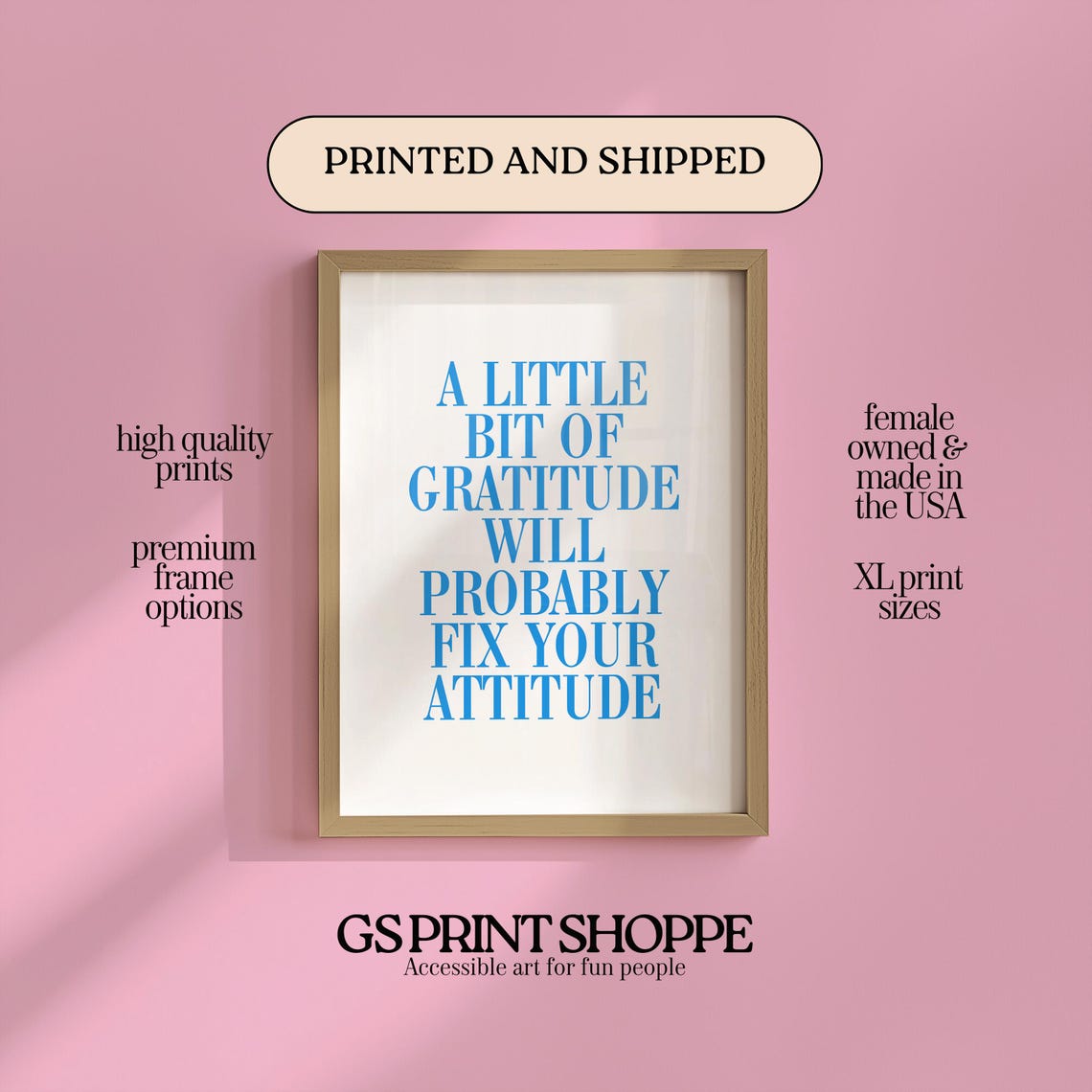 A Little Bit Of Gratitude Blue Text Typography Funny Quote Poster