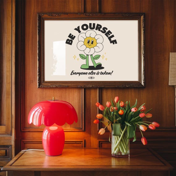 Classroom Prints Groovy Poster Be Yourself Growth Mindset School Printables Retro Decor Motivation Art