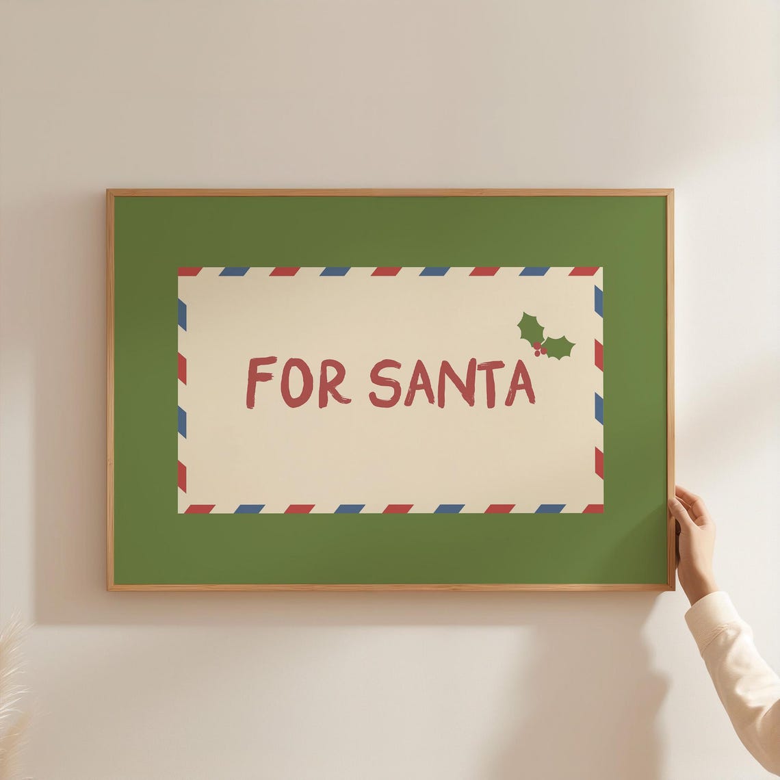 For Santa Airmail Envelope Christmas Holiday Card Green Art Print - Image 2