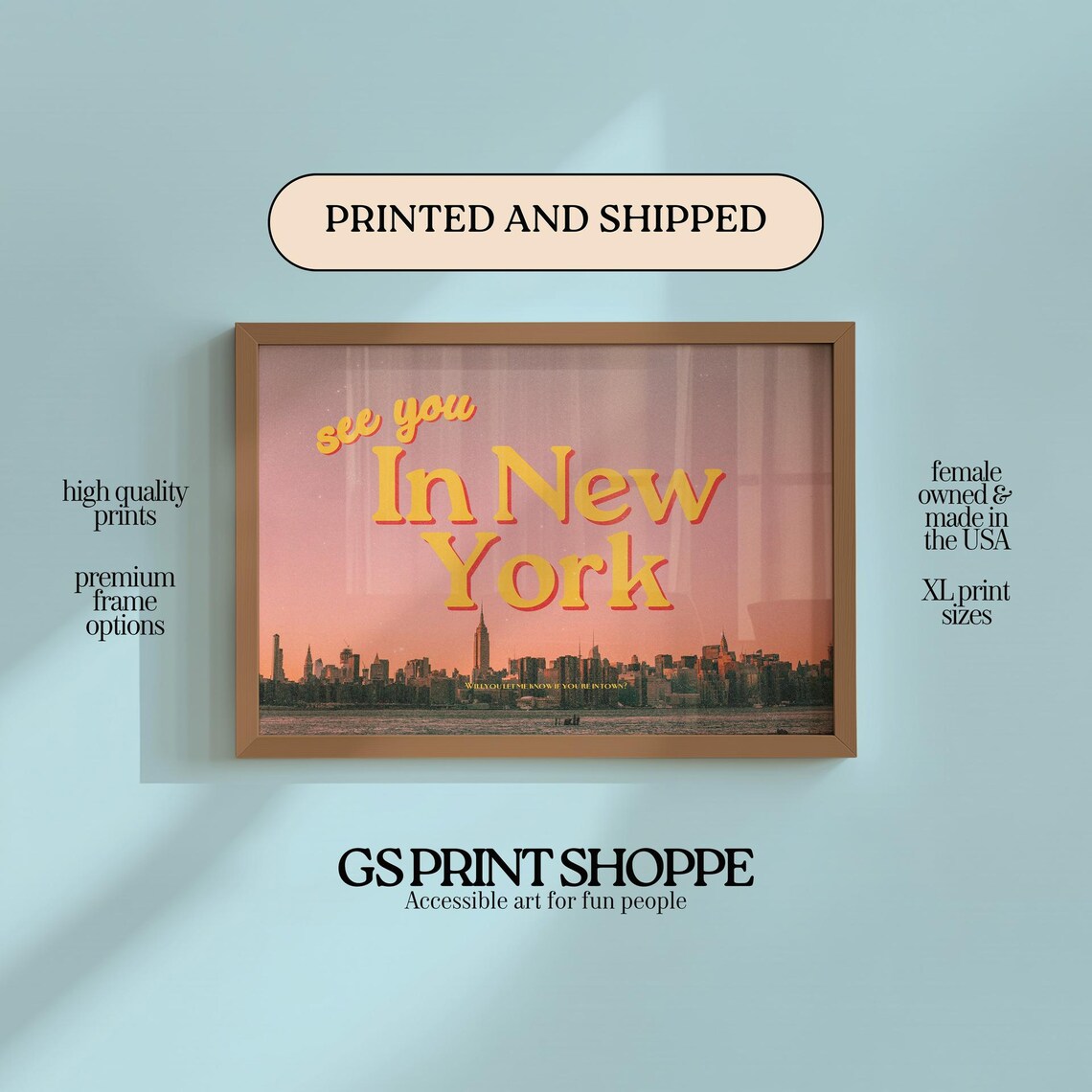 See You in New York Retro Sunset Skyline Typography City Art Poster