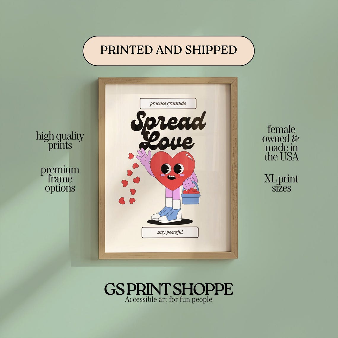 Spread Love Smiling Heart Practice Gratitude Cute Positivity Poster