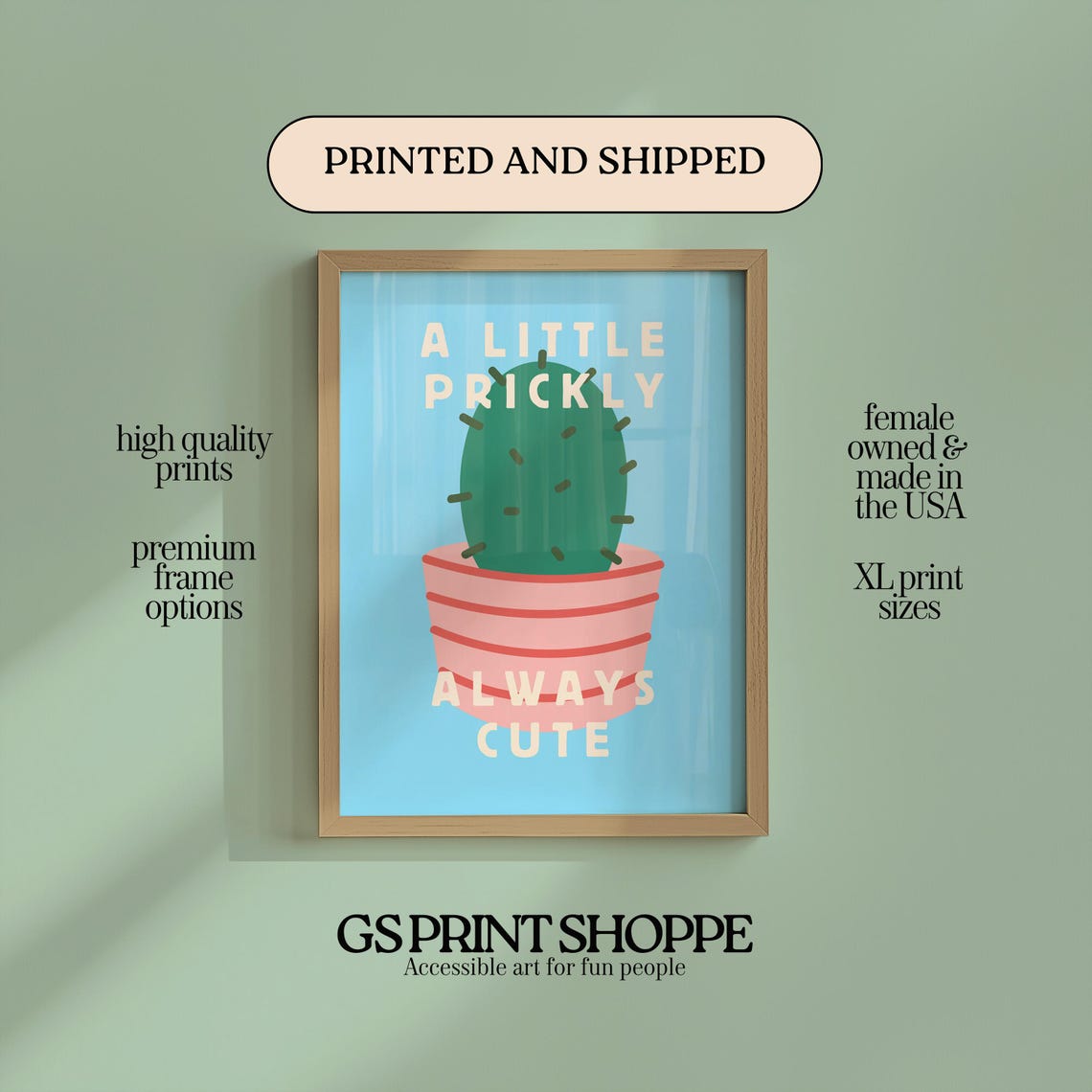 A Little Prickly Always Cute Potted Cactus Nursery Decor Poster